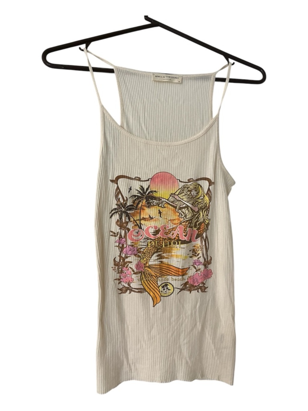 Spell & The Gypsy Ocean Pearl Cream Ribbed Singlet Tank M